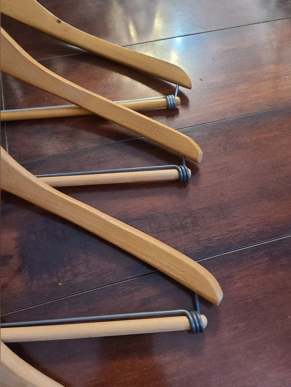 Lot of 5 Vintage Wood Wishbone Suit Hangers - Natural & Varnished Finish